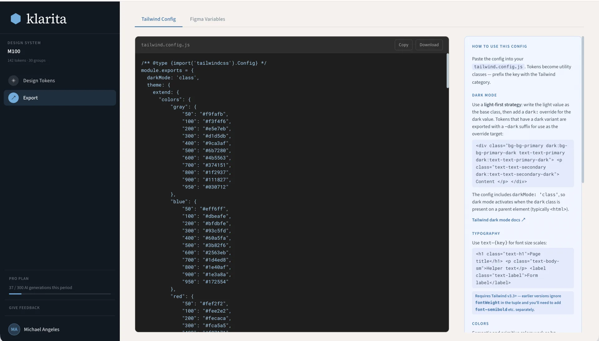 Tailwind config export